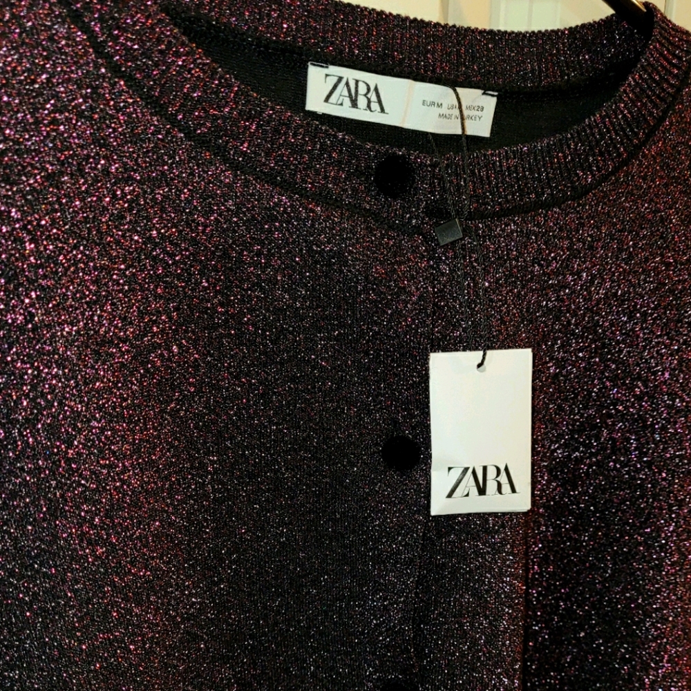 ZARA SHINY KNIT JACKET ROUND NECK NEW MEDIUM - Picture 5 of 6